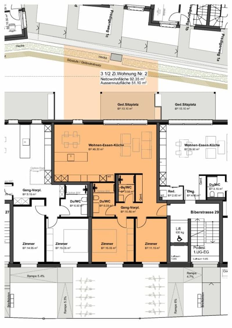 3,5 Zimmerwohnung mit gedecktem Sitzplatz, Terrasse und Garten