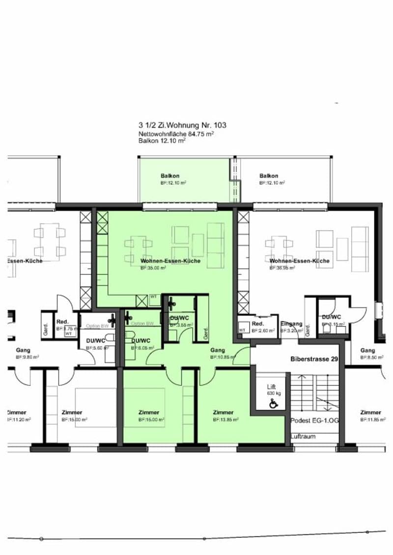3,5 Zimmer-Eigentumswohnung mit 84,75 m2 Nettowohnfläche plus Balkon (12.1 m2) und eigenem Keller (ca 9 m2).