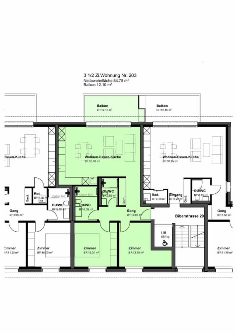 3,5 Zimmer-Eigentumswohnung mit 84,75 m2 Nettowohnfläche plus Balkon (12.1 m2) und eigenem Keller (ca 9 m2).