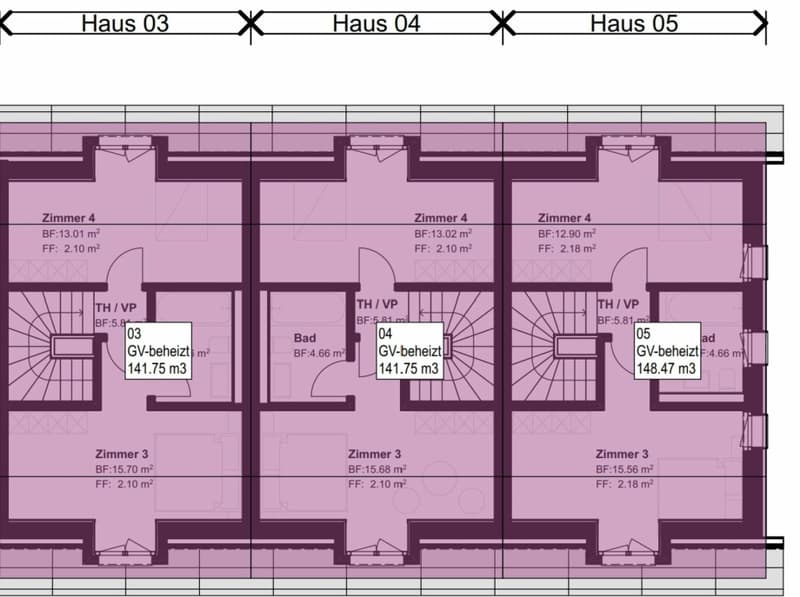 Dachgeschoss mit zwei weiteren Zimmer und Bad/WC.