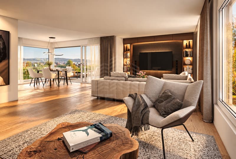 Wohnzimmer mit Perspektive zum Essbereich