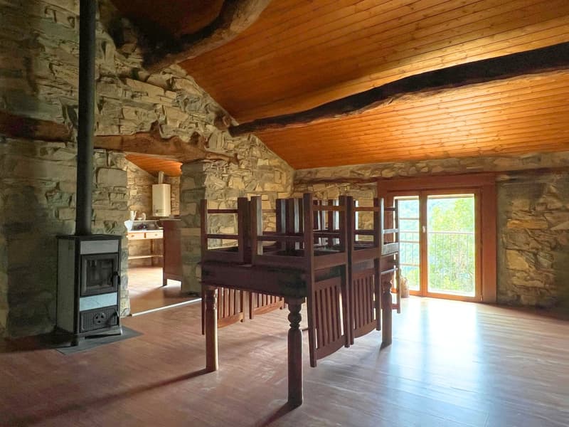 wood floor, brick wall, wooden ceiling, fireplace, wooden chair