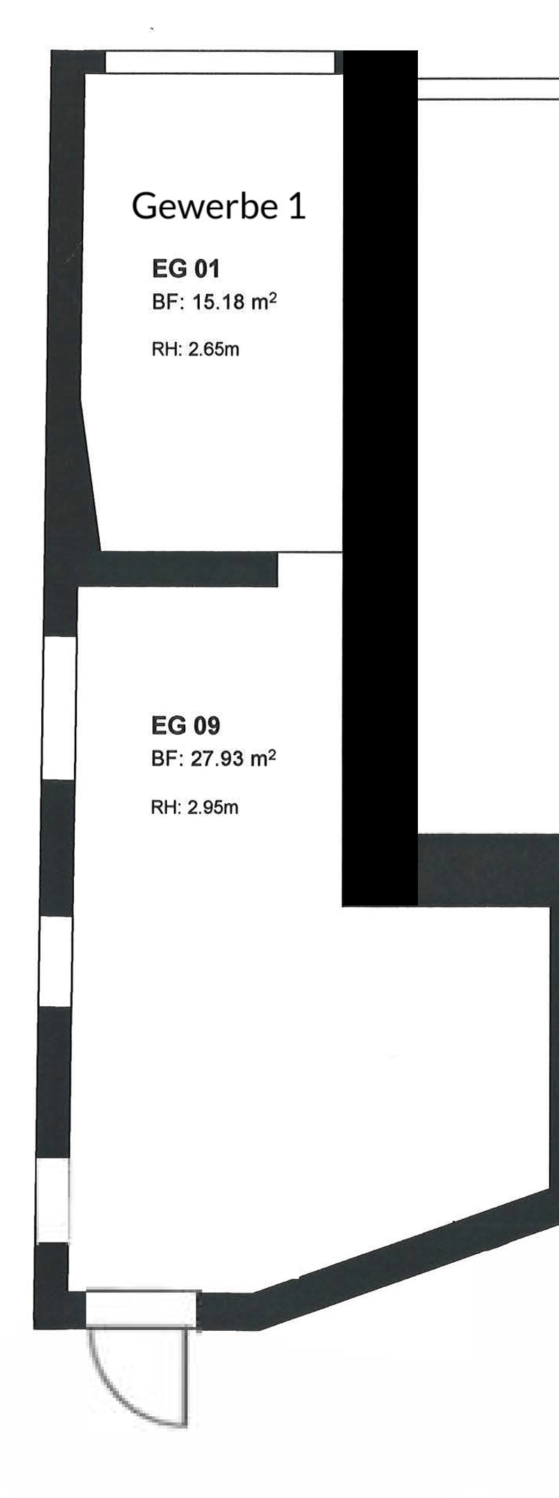 Two distinct levels marked as EG 01 and EG 09 with their respective floor area and room height.