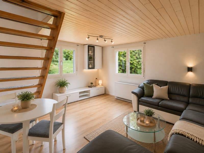 Wohnbereich mit einladender Wohnatmosphäre (Virtuell möbliert)