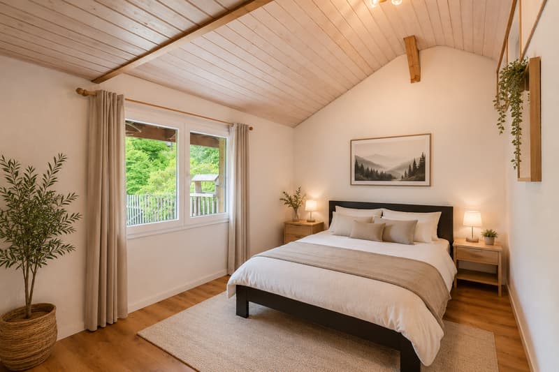 Gemütliches Schlafzimmer mit Dachschräge (Virtuell möbliert)