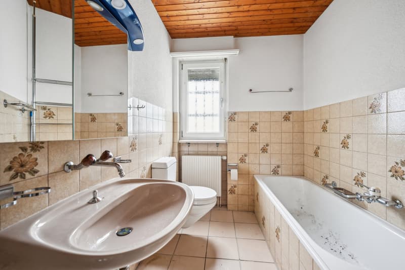 Badezimmer mit Badewanne und Dusche