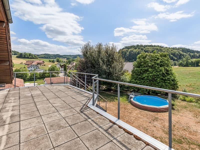 Treppenabgang in den Garten und Blick in Richtung Roggliswil