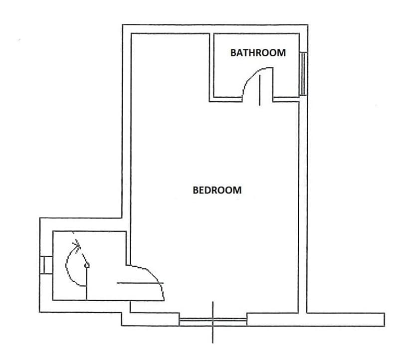 Floor plan with a bedroom and a bathroom
