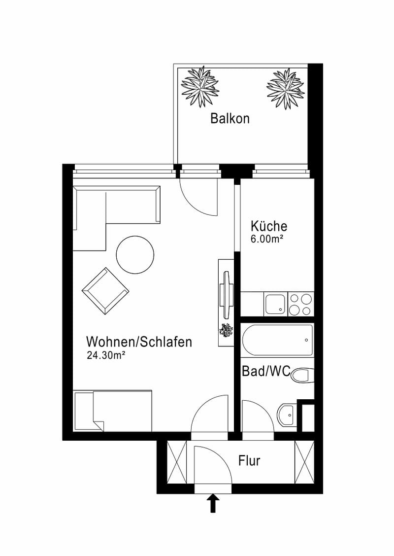 1.5-Zimmer-Stadtwohnung mit grossem Balkon an ruhiger Lage (inkl. Tiefgaragenplatz) (7)