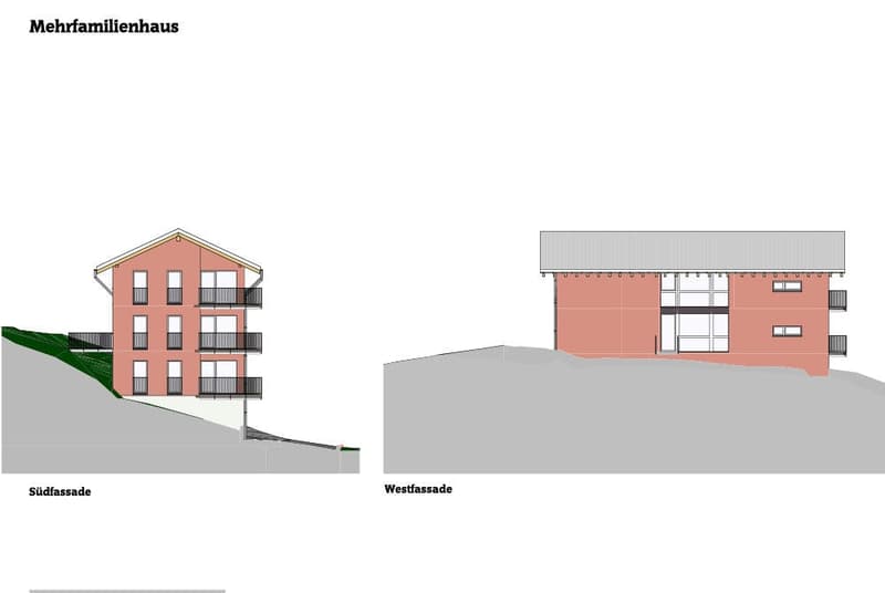 3 story house, south facade with balcony, west facade with windows