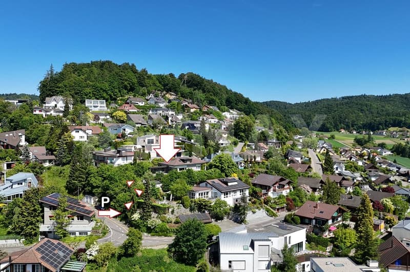 Bauland, 1'343 m², Bauzone W2A, Villen-Hanglage, unverbaubare Weitsicht, nahe A1 und Aarau (2)