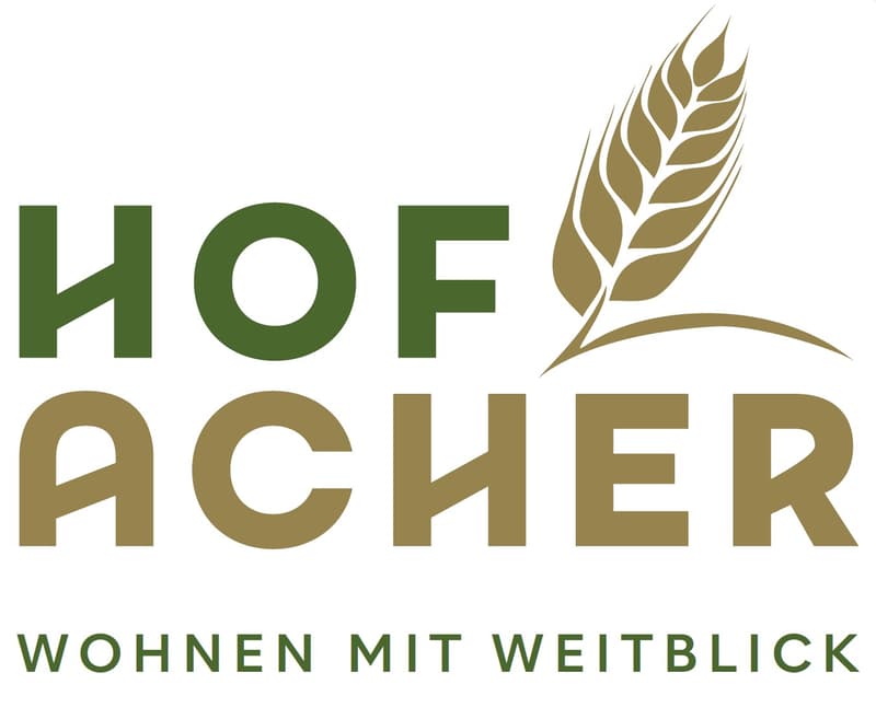 Logo for Hof Acher with white background and a combination of brown and green font