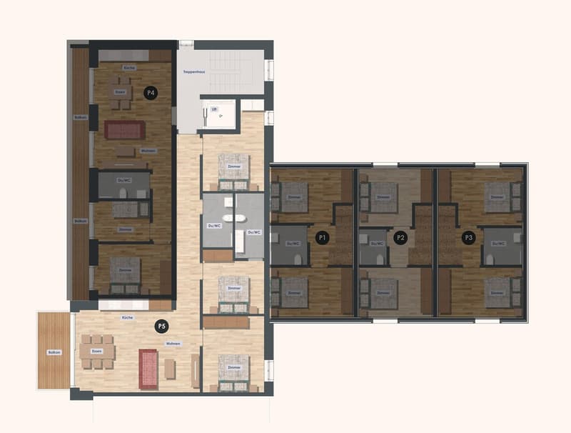 multiple rooms, kitchen, dining, bedrooms, balconies