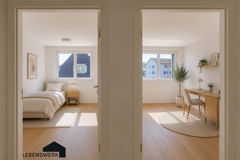 Raum für neue Möglichkeiten  die grosszügige Fläche bietet Potenzial für eine Teilung in zwei separate Zimmer.