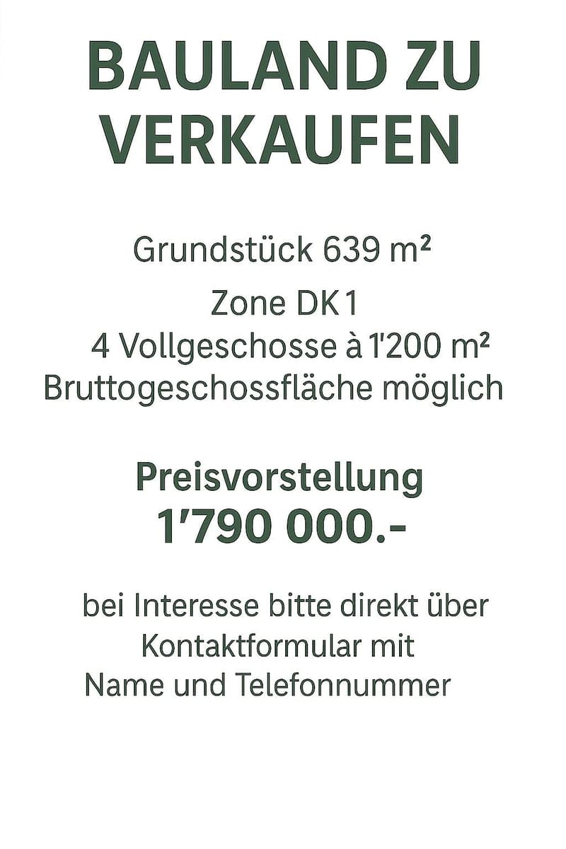 BAULAND MIT 1200M2 BRUTTOGESCHOSSFLÄCHE MÖGLICH