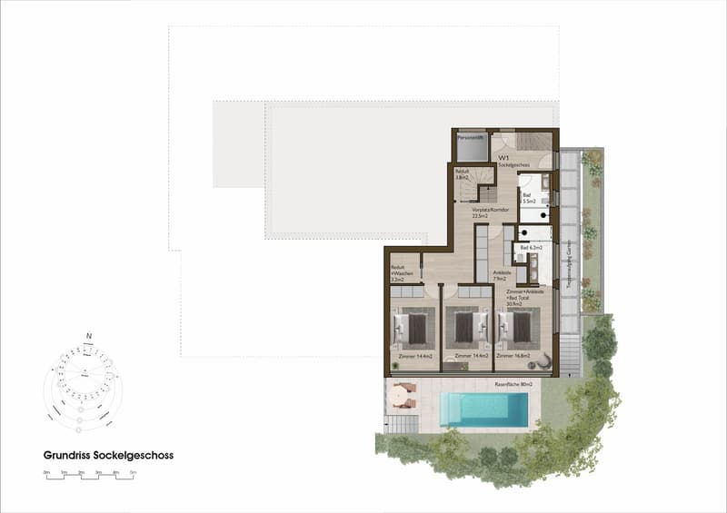 Living room, kitchen, 4 bedrooms, 2 bathrooms, swimming pool, terrace