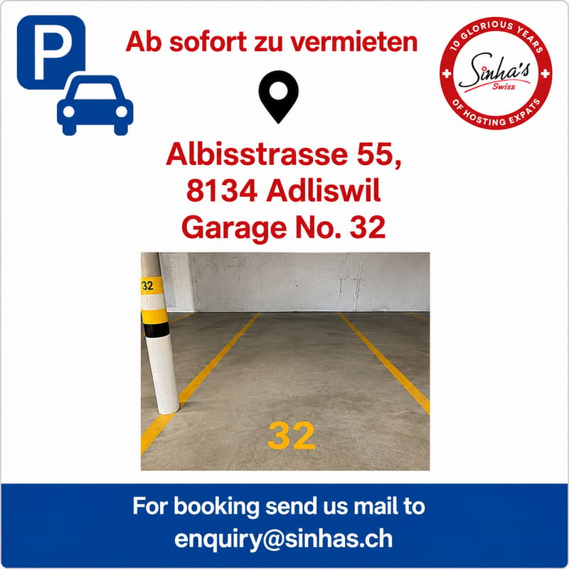 Covered Garage Parking Space Available to Rent in Albisstrasse 55, Adliswil (1)