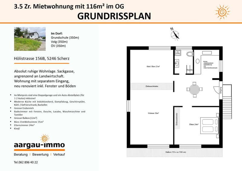 ruhige, 116m² 3.5 Zr. Wohnung inkl. Doppelgarage und Abstellplatz (2)