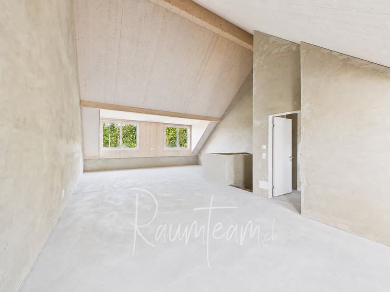 Der ca. 70 m² grosse Estrich mit hohen Räumen befindet sich im "Edelrohbau" und bietet viel Potential