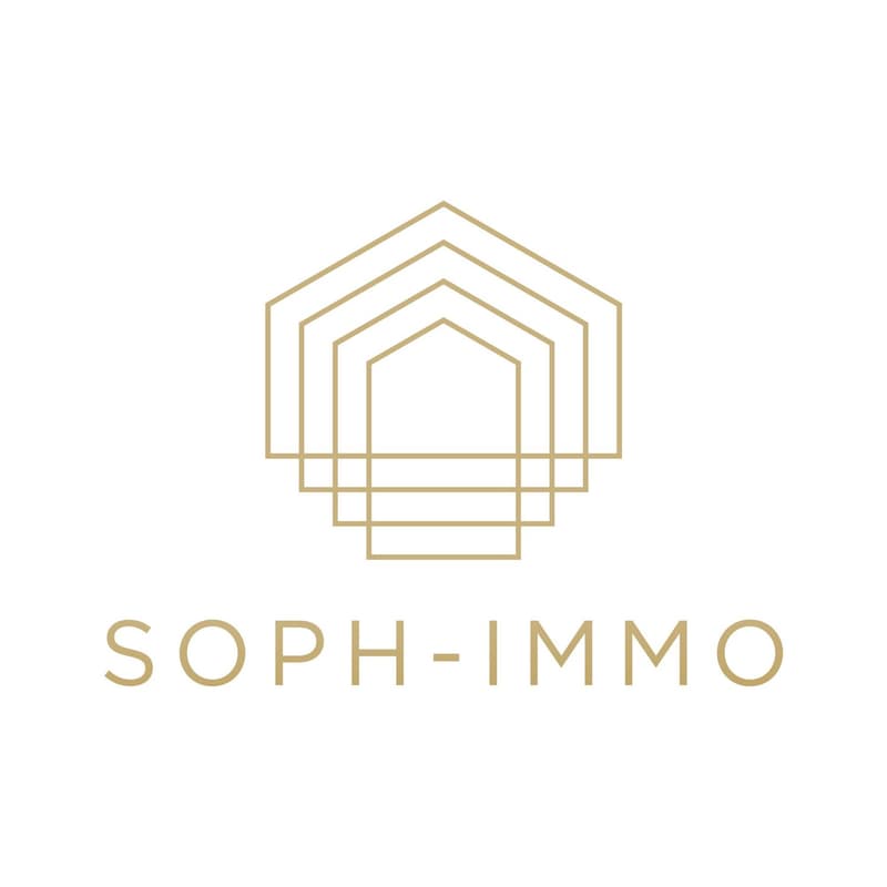 Brand logo for SOPH-IMMO, geometric design featuring a stylized house
