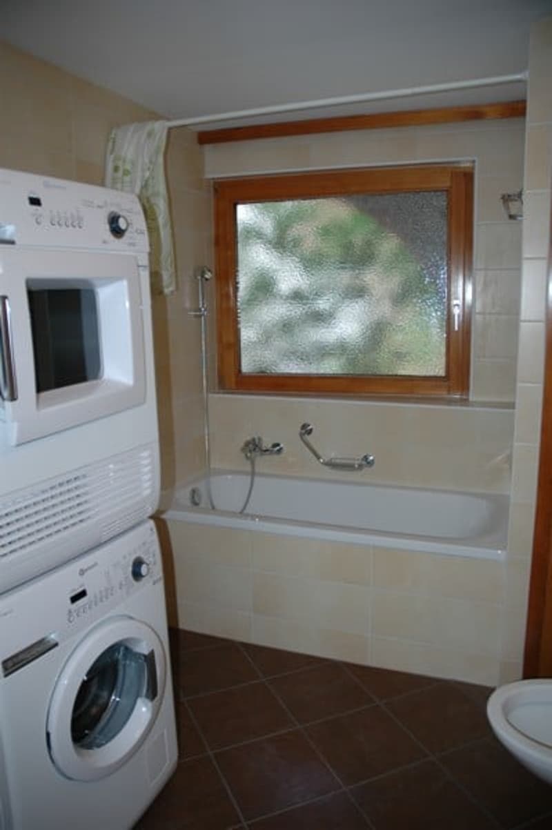 modern bathroom with bathtub and washing machine