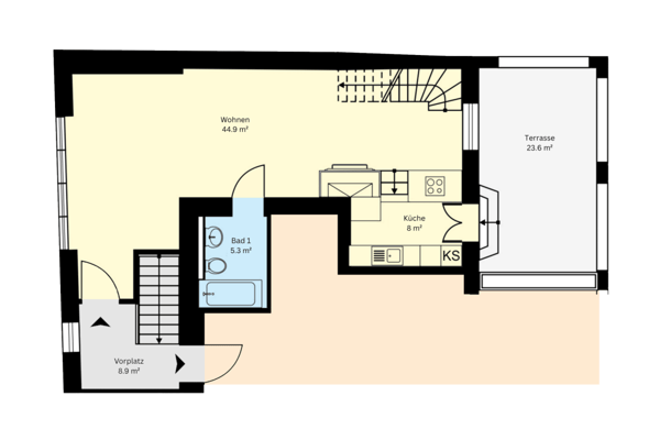 Dreigeschossige Maisonette mit Terrasse, Licht & Struktur 2