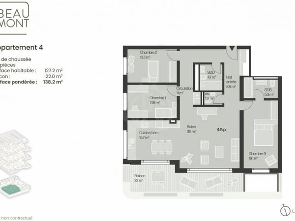 Spacieux appartement neuf 4.5 pièces au rez 5