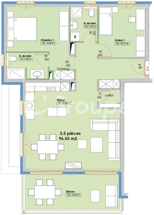 Bel appartement de 3.5 pces au 2ème Aproz - C6 7