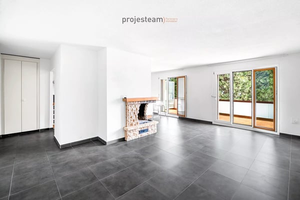 Appartement avec cheminée,  rénové avec soin, grand balcon plein sud, dans un cadre verdoyant et familial