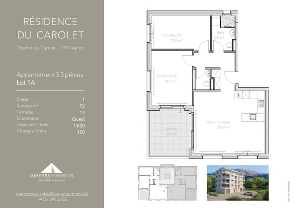 Beaux 3.5 pièces avec terrasse de 13 m² dans petit immeuble neuf à Aproz 4