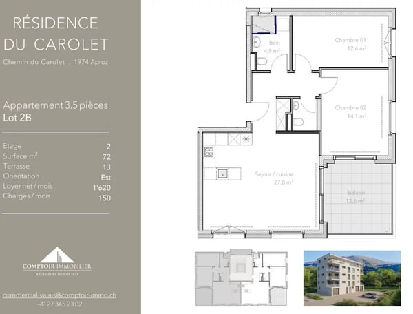 Dernier 3.5 pièces (lot 2B) avec terrasse de 13 m² dans petit immeuble neuf à Aproz 6