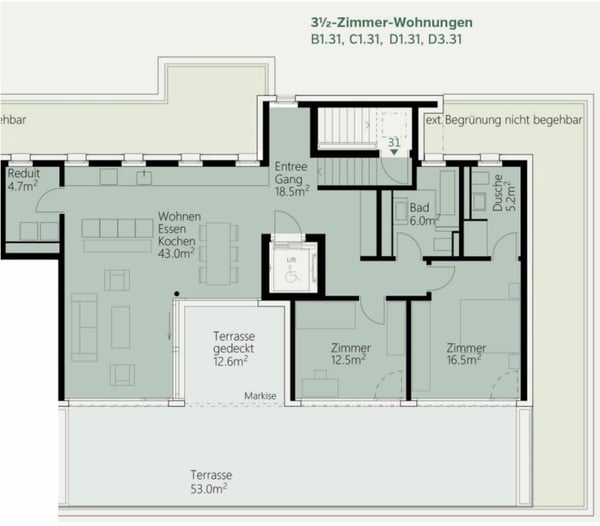 3.5 und 4.5-Zimmer-Attikawohnungen im Neubauprojekt Lammet Frick 4
