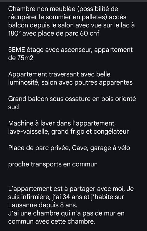 Chambre dans appartement 1004 vue lac 3