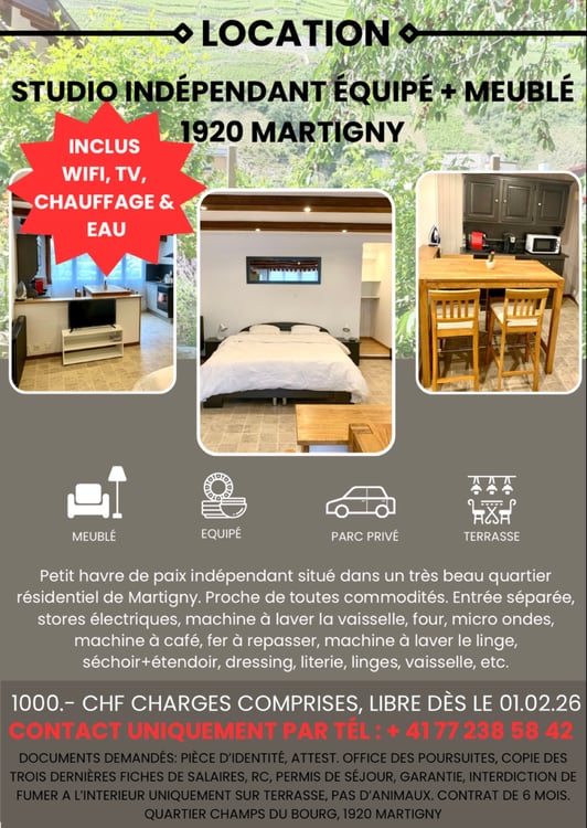 Studio entièrement équipé et meublé