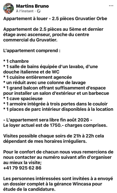 À louer 2.5 pièces 1