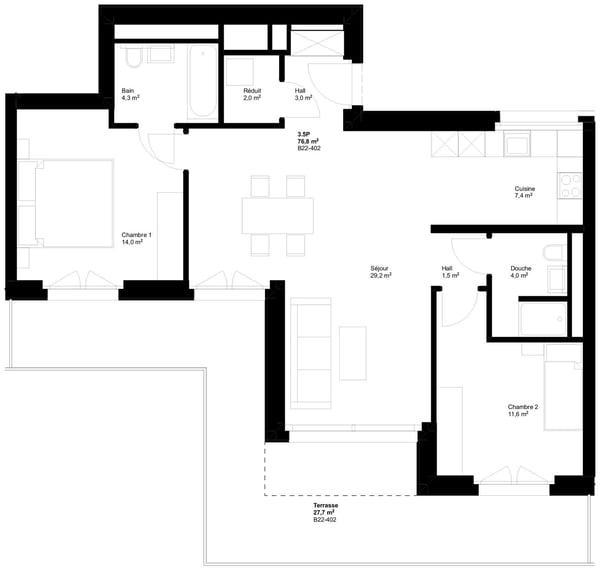 3.5 pièces neuf avec terrasse de 28m2 3