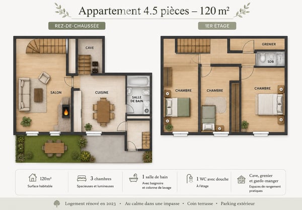 A louer grand appartement de 4.5 pièces dans une maison 2
