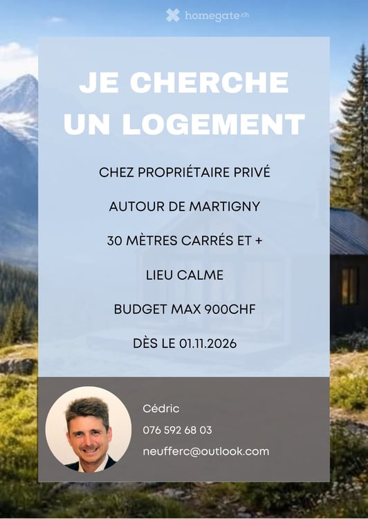 Je cherche un logement vers Martigny pour le 01.11.1016 16