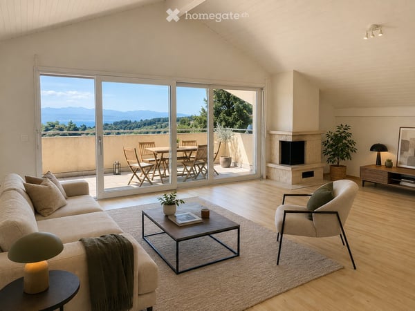 Attique 4.5 pièces, vue panoramique lac et Alpes, terrasse 1