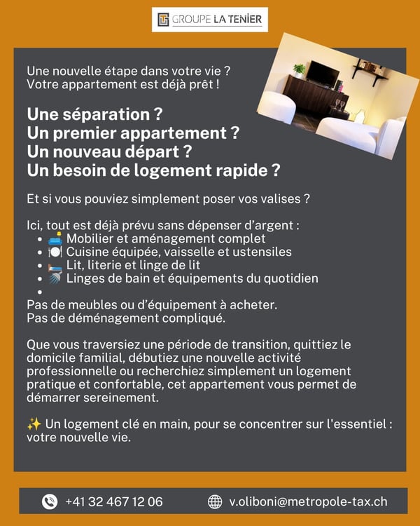 Exceptionnel, 2 pièces meublées avec du mobilier neuf! 2