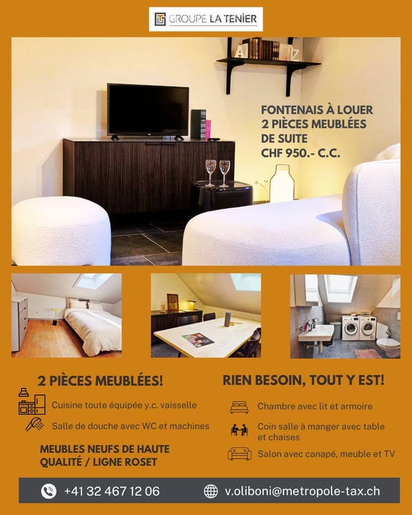 Exceptionnel, 2 pièces meublées avec du mobilier neuf! 1