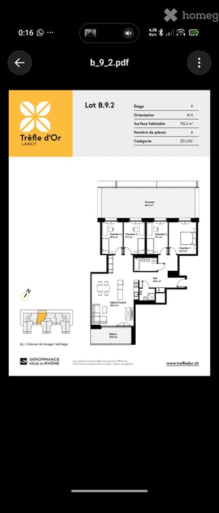 Appartement 3 pièces  113 m²  Grande terrasse  Lancy 17