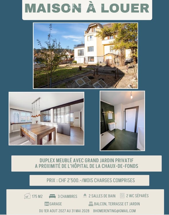 Grand duplex à louer dans une maison pour 10 mois