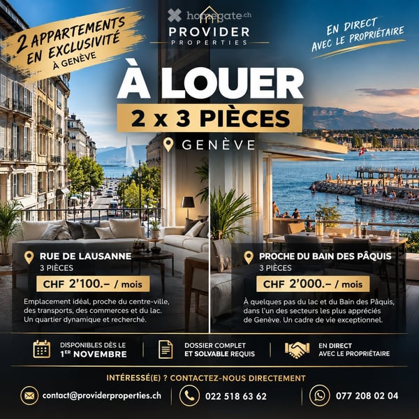 À LOUER APPARTEMENTS DE 2 PIÈCES À GENÈVE 12