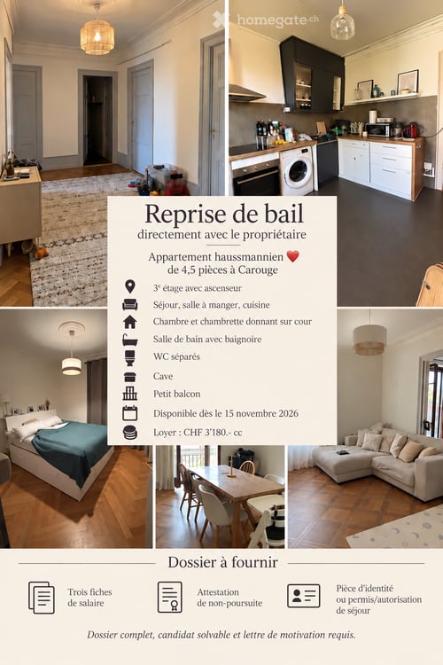 Reprise de bail 4,5 pièces carouge 1