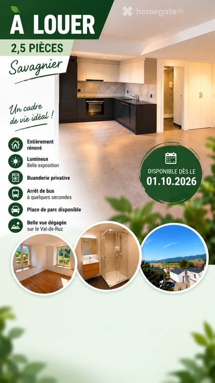 À louer àSavagnier Appartement 2,5 pièces entièrement rénové 1