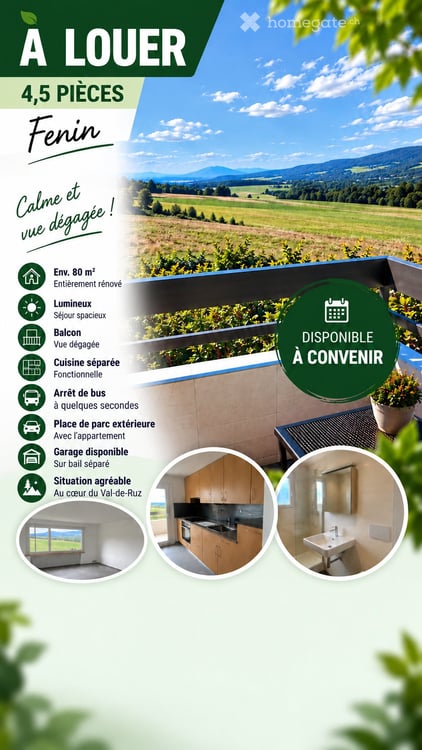 À louer à Fenin Appartement 4,5 pièces rénové avec balcon 3