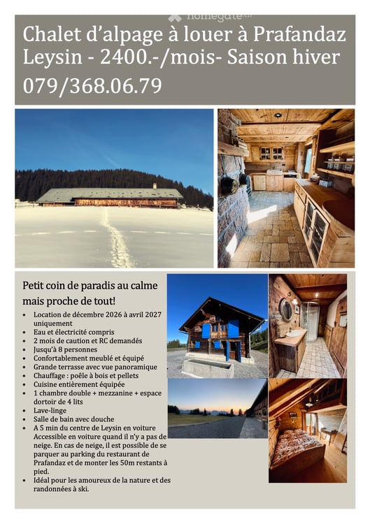 Chalet à louer au calme à Leysin pour saison hiver 26/27 1