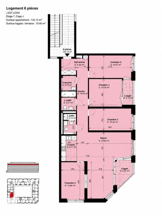 6 pièces 132 m2, 7e étage, 4 chambres, 2 balcons, vue Salève 13