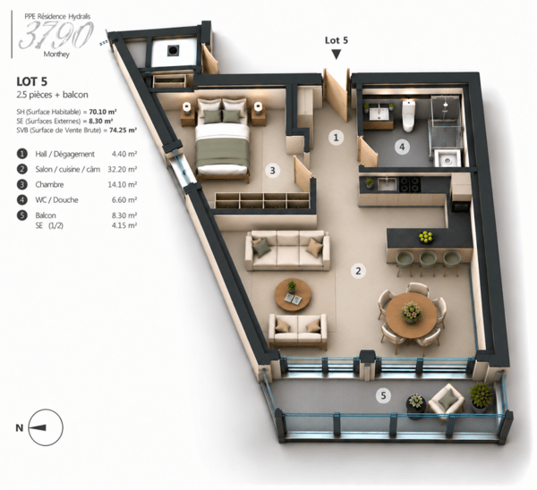 PPE Hydralis lot 5 appartement de 2,5 pièces au 2ème étage 12